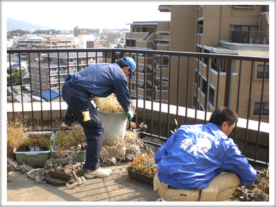 福岡市南区柳瀬の家一軒丸ごと【便利屋】暮らしなんでもお助け隊 福岡六本松店　春日のベランダ片付け施工中！