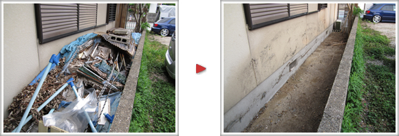 福岡市南区柳瀬の家一軒丸ごと【便利屋】暮らしなんでもお助け隊 福岡六本松店　春日市泉のお客様宅の通路が粗大ゴミ、不要品で山盛りに、全て撤去、片付けました。
